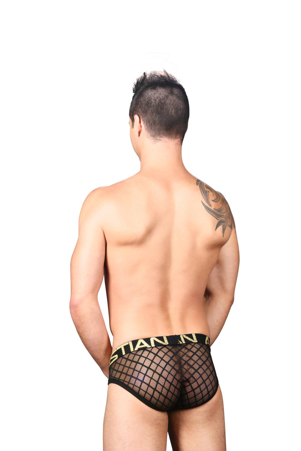 Slipy z průhledné síťoviny ANDREW CHRISTIAN Lattice Lace Black6